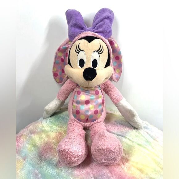 Disney Store Minnie Mouse Doll Easter Bunny 18” Pink Polka Dot Stuffed Plush - Picture 1 of 8